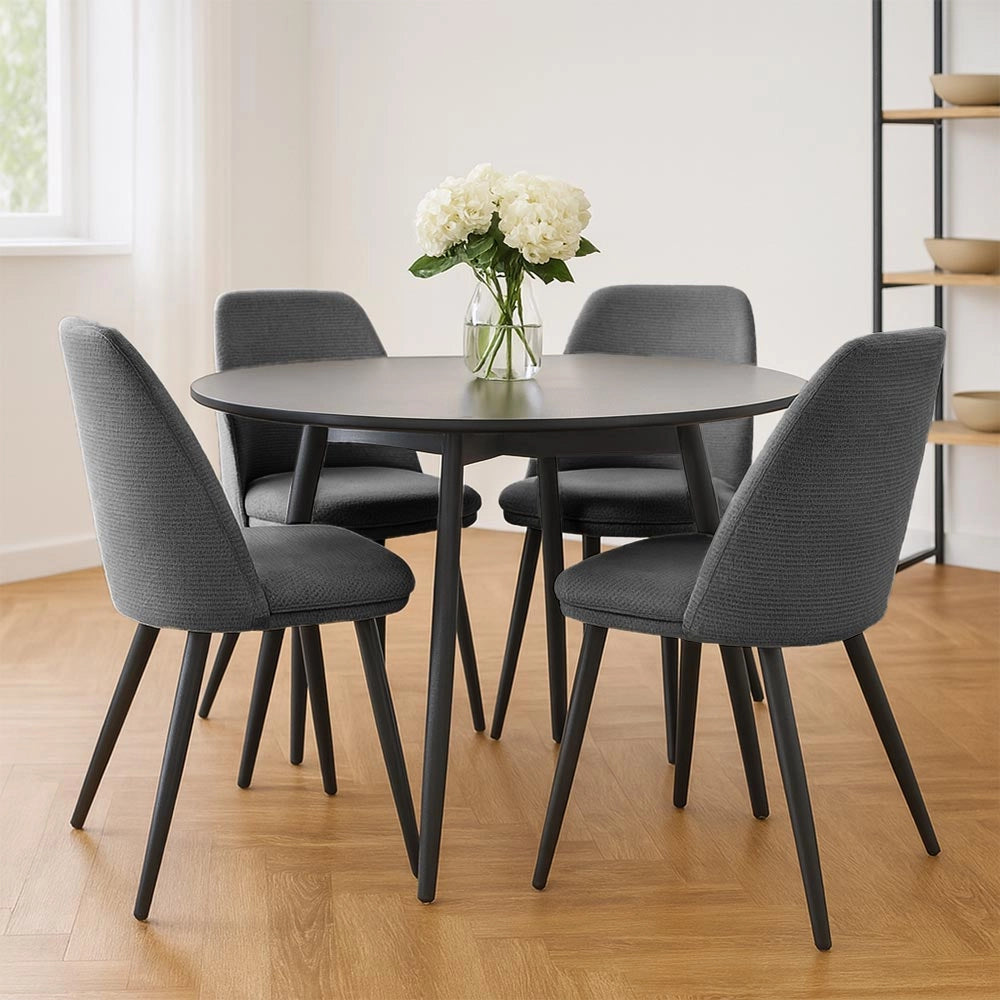 Sedia da sala pranzo Kety in microfibra grigio scuro con gambe in metallo nero