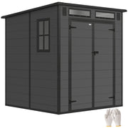 Casetta da Giardino a 2 Ingressi con 3 Finestre e Prese d'Aria, in PP e Alluminio, 182x182x196 cm, Grigio Scuro