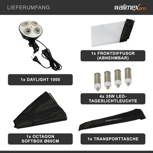 Set Softbox ottagonale 60cm con 4 LED 35W, inclinazione di 135°, con diffusore, per illuminazione studio fotografico