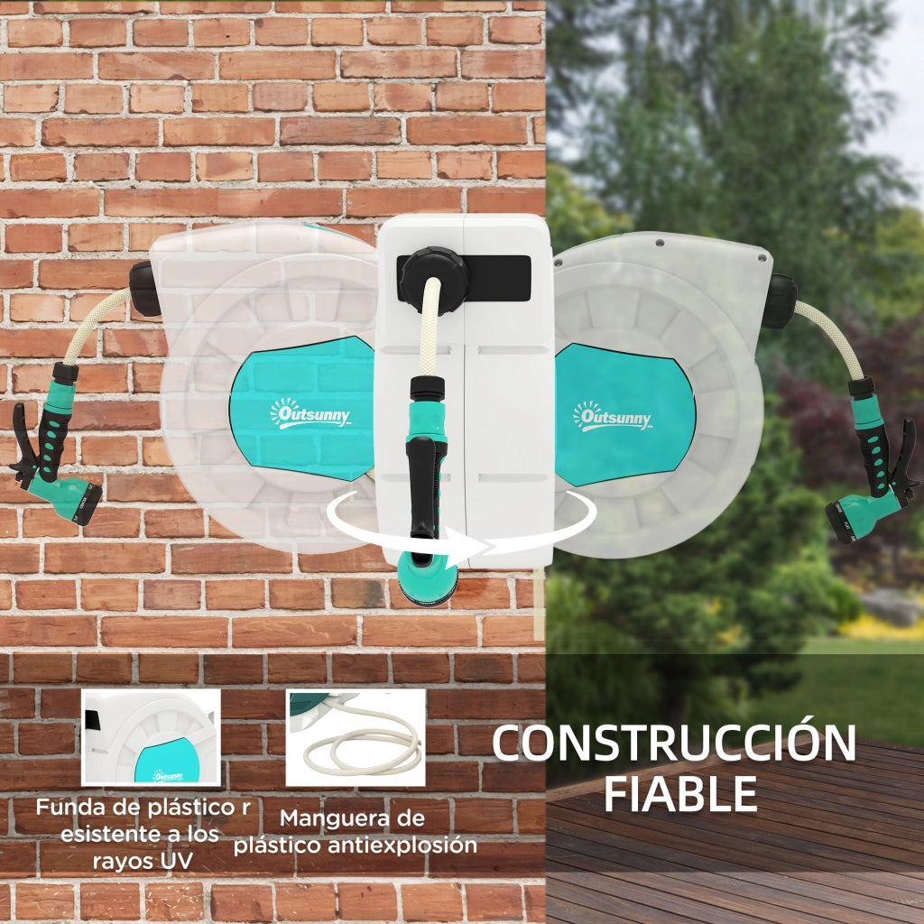 Carrete di Tubo Retrattile 20+2 m con Supporto Lancia 7 Funzioni e Blocco Automatico ¨C zephmum ¨C Grigio