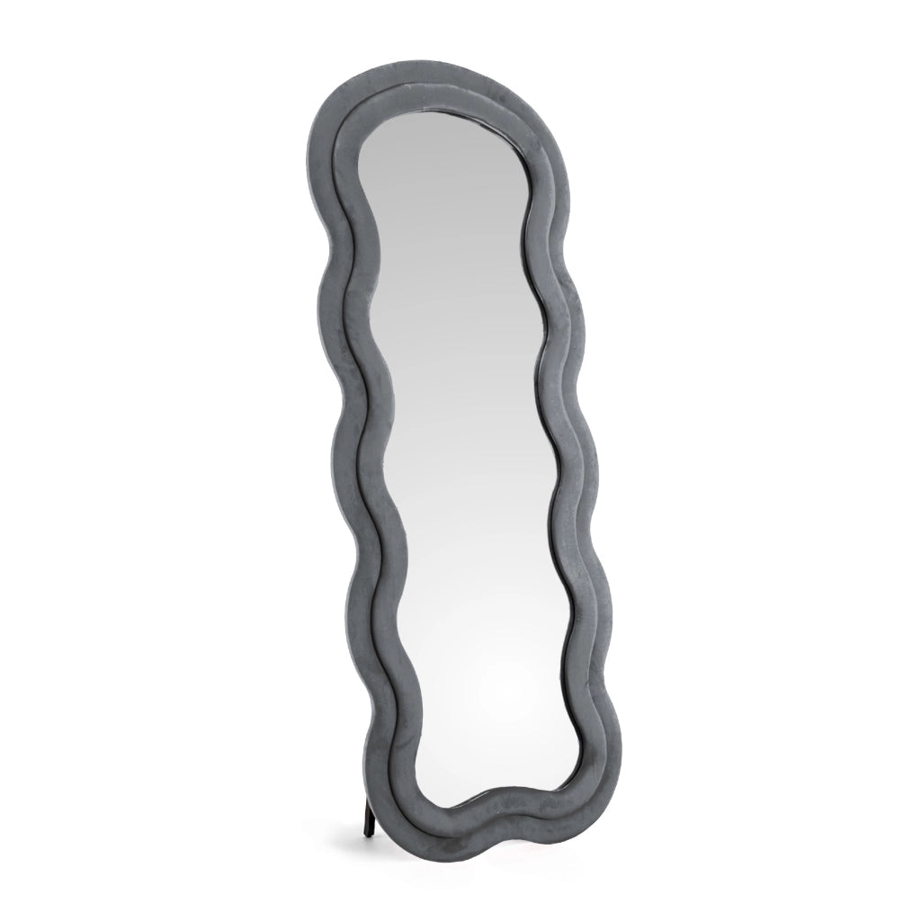 Specchiera da Terra 170x70 cm Design Ondulato Rivestita in Velluto con Supporto in Metallo Specchio Figura Intera Moderno per Camera da Letto Soggiorno Cabina Armadio Grigio Scuro