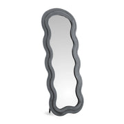 Specchiera da Terra 170x70 cm Design Ondulato Rivestita in Velluto con Supporto in Metallo Specchio Figura Intera Moderno per Camera da Letto Soggiorno Cabina Armadio Grigio Scuro