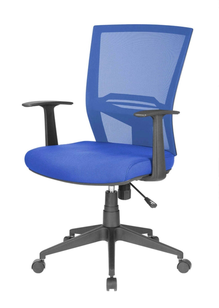 Sedia da ufficio Eulalia, Poltrona direzionale a rete con braccioli, Seduta ergonomica da ufficio, 59x64h96/106 cm, Blu