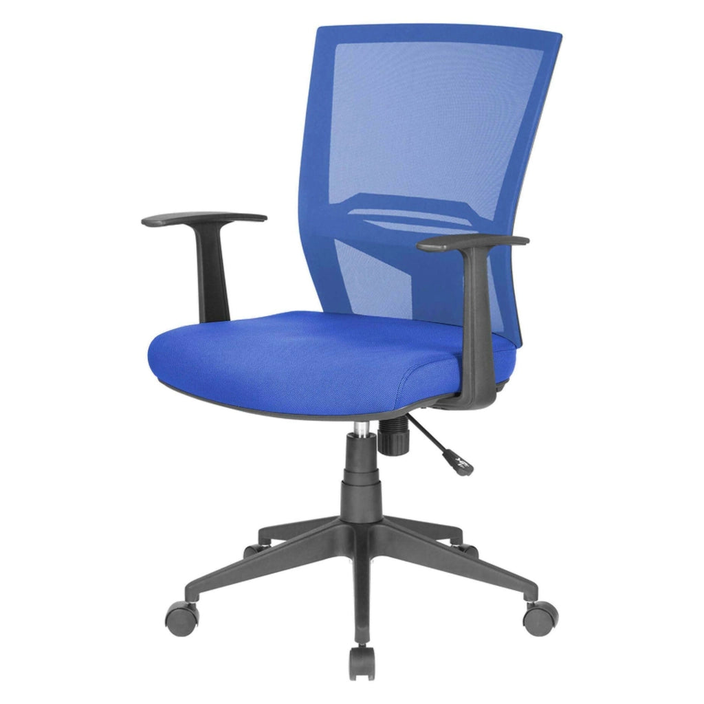 Sedia da ufficio Eulalia, Poltrona direzionale a rete con braccioli, Seduta ergonomica da ufficio, 59x64h96/106 cm, Blu