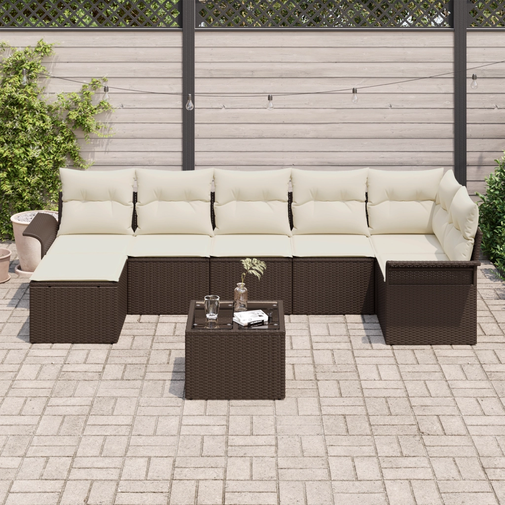Set Divano da Giardino  7 Pezzi con Cuscini Grigio Polyrattan