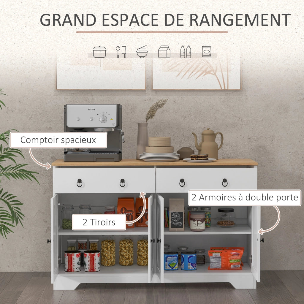 Credenza con 2 cassetti e 2 ante ¨C Xylo ¨C stile country bianco con ripiani regolabili