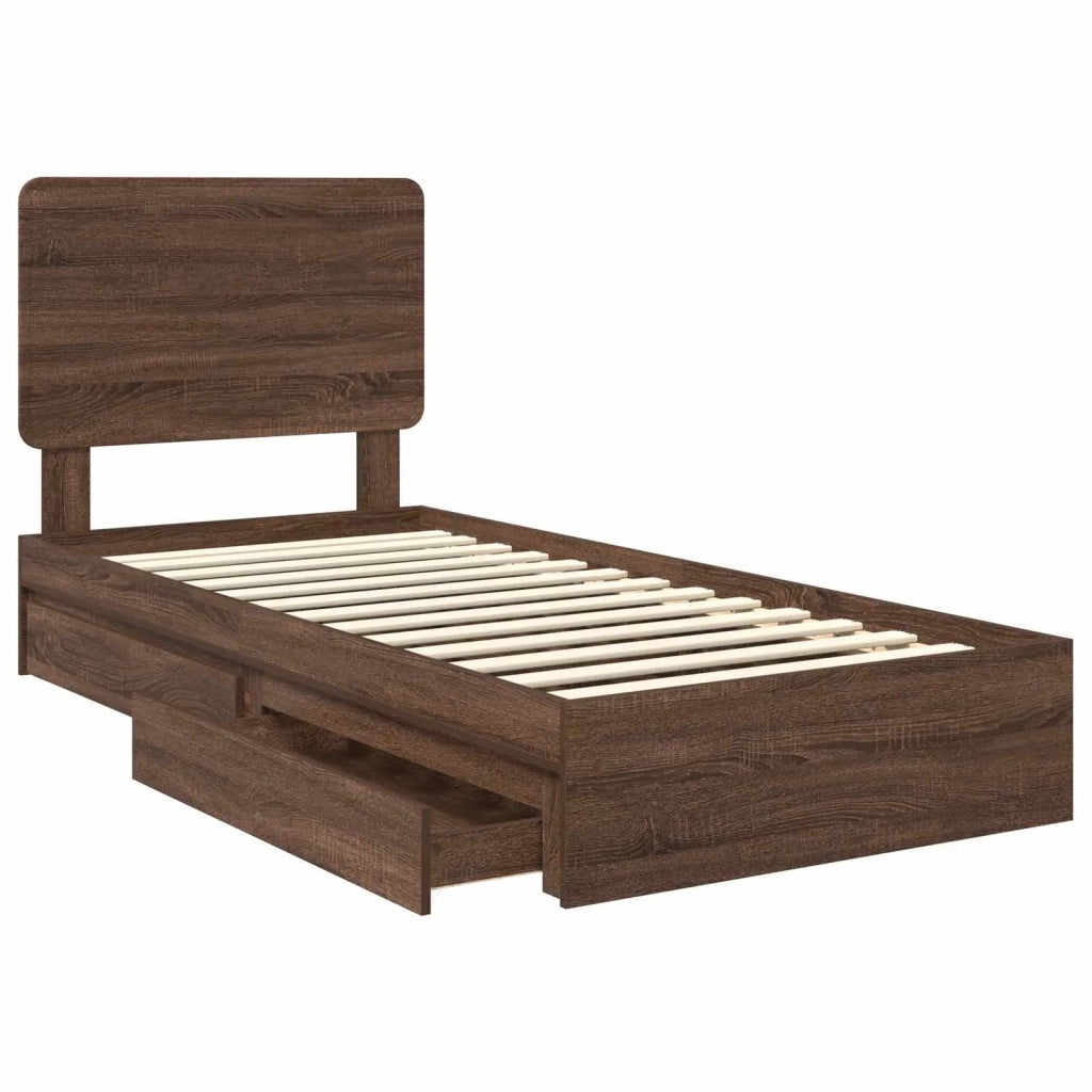 Letto con Contenitore con testiera Rovere Marrone 75 x 190 cm
