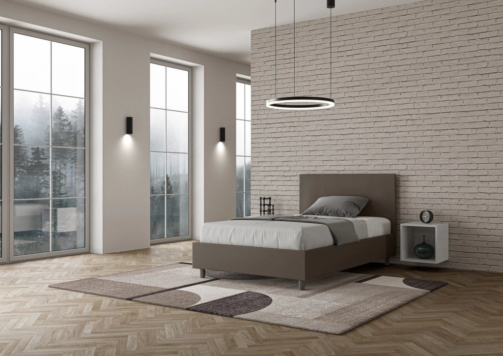 Letto 1 Piazza e Mezzo 120x210 cm con Rete e Contenitore Adele Cappuccino