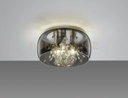 CRYSTEL PLAFONIERA METALLO CROMATO VETRO FUME' CROMATO CON DECORI EFFETTO CRISTALLO D. 34CM 3 LUCI ATTACCO E14
