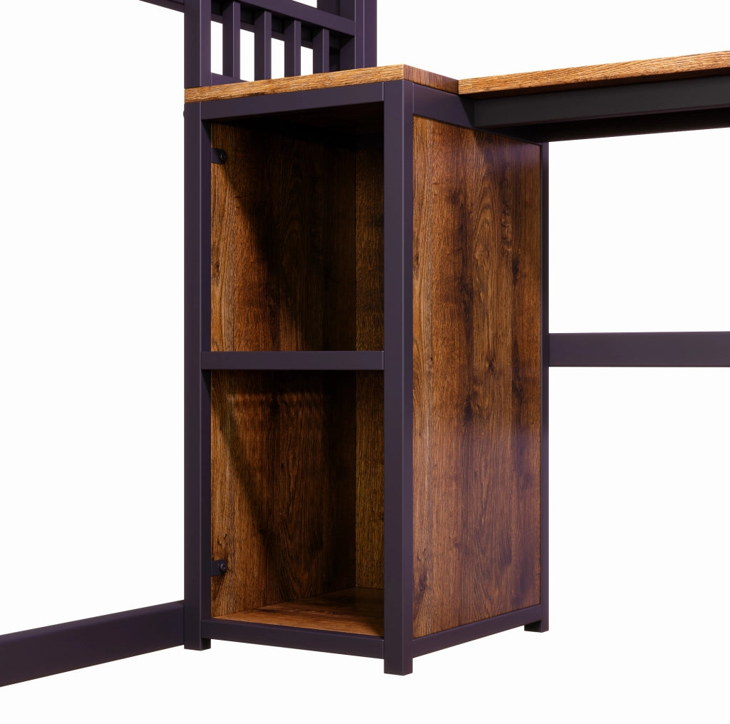 Letto a soppalco 204x131.5x180 cm con scrivania; ripiani e presa elettrica in metallo e MDF nero