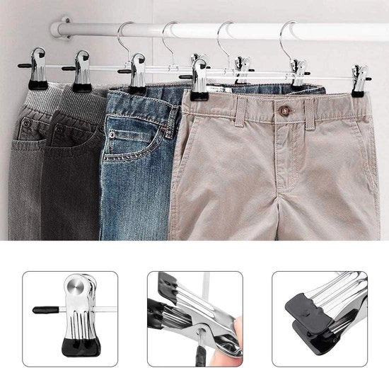 20 pezzi di supporto per pantaloni in acciaio cromato con clip anti-slip per abiti e pantaloni