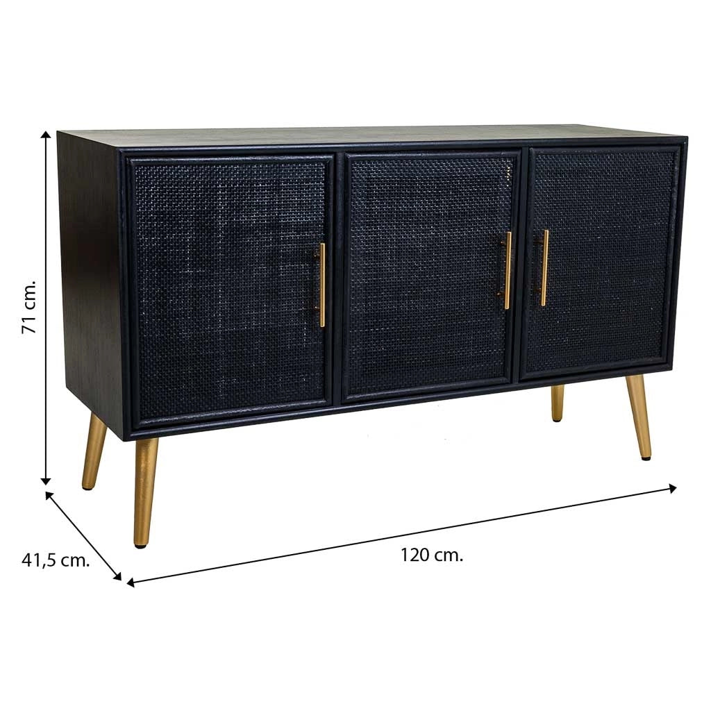 Credenza in legno laccato nero e griglia 120x41,5x71h