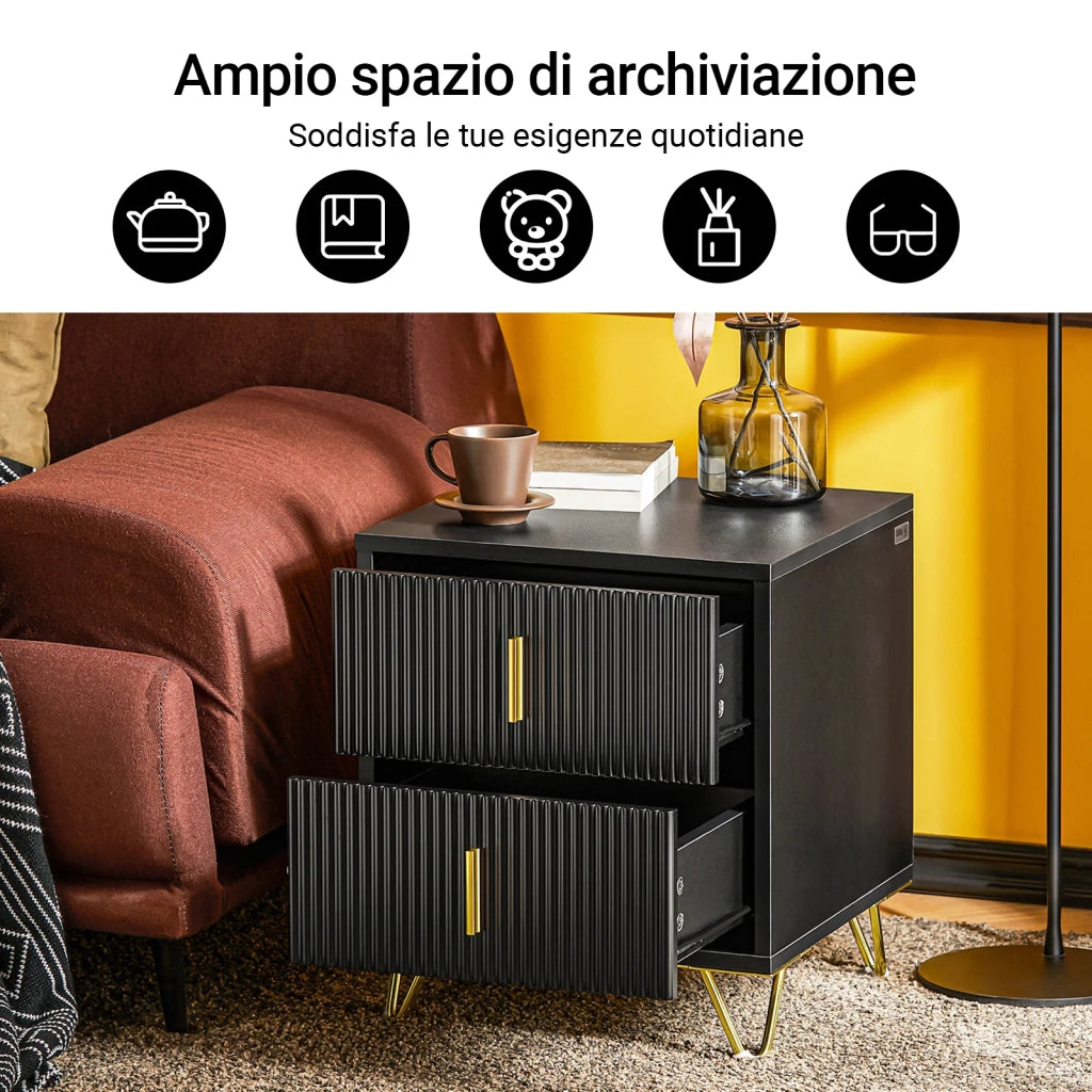 SoBuy Set di 2 Comodino Camera da Letto - Comodino con 2 Cassetti, Tavolino Salotto - Moderna Cassettiera L40 x P40 x A47 cm Nero FBT115-SCHx2