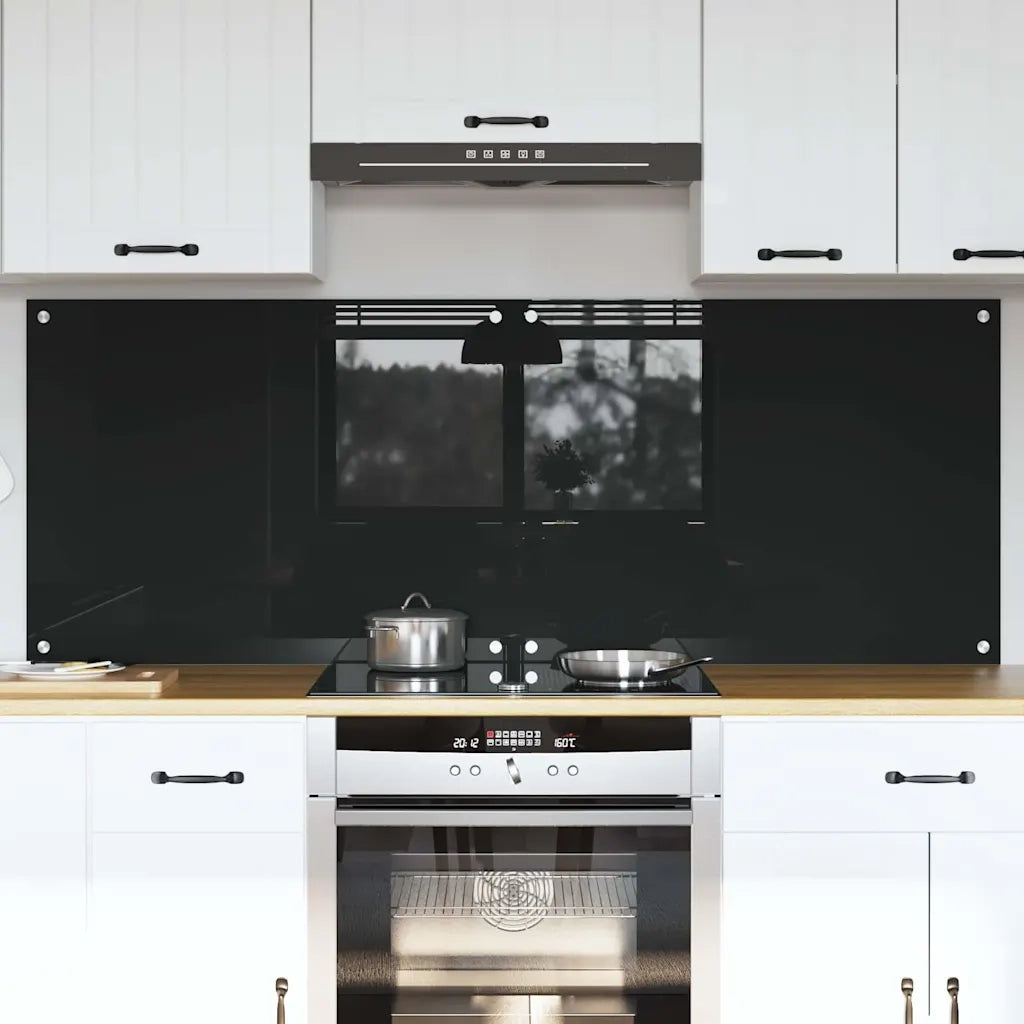 Schienale da cucina 2 pcs Nero 80 x 60 cm vetro temperato