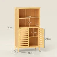 kleankin Mobiletto Bagno Salvaspazio in Legno con Armadietto, 2 Ante e 2 Ripiani Aperti, 50x29x92 cm