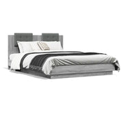 Letto matrimoniale | Letto per adulti | Giroletto Testiera Grigio Sonoma 140x200 cm Legno Multistrato