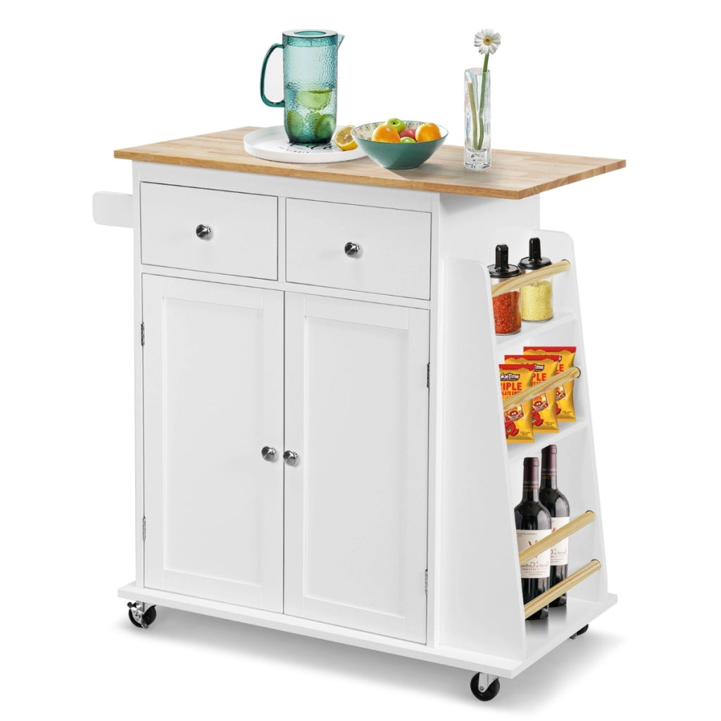 Isola da cucina con contenitore su ruote ripiano regolabile 2 cassetti portaspezie, Carello a 2 porte Bianco-Carrelli