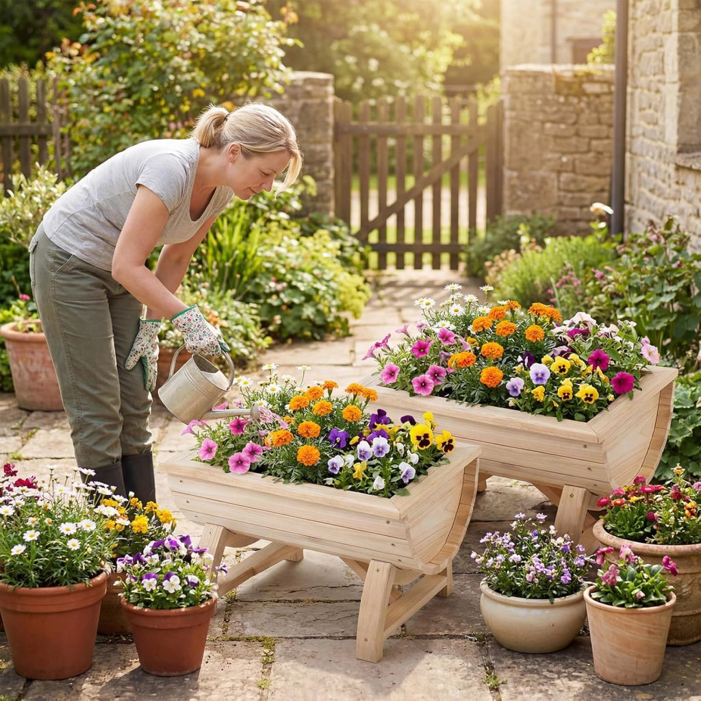 2 Fioriere Rialzate da Esterno in Legno Massello con Gambe Robuste e Foro di Drenaggio Integrato, Fioriere Elevate da Esterno ed Interno per Fiori, Erbe Aromatiche e Verdura