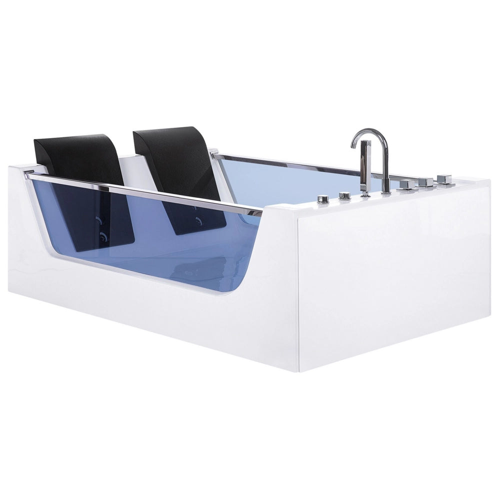 Vasca Idromassaggio Bianco Sanitario Vetro Acrilico Frontale Trasparente Illuminato LED Rettangolare Doppio 107 x 156 cm