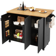 Carrello da Cucina con 3 Ante; Piano Pieghevole; Portaasciugamani e Ripiani Regolabili; in MDF; 130 x 45 (75) x 92 cm; Nero