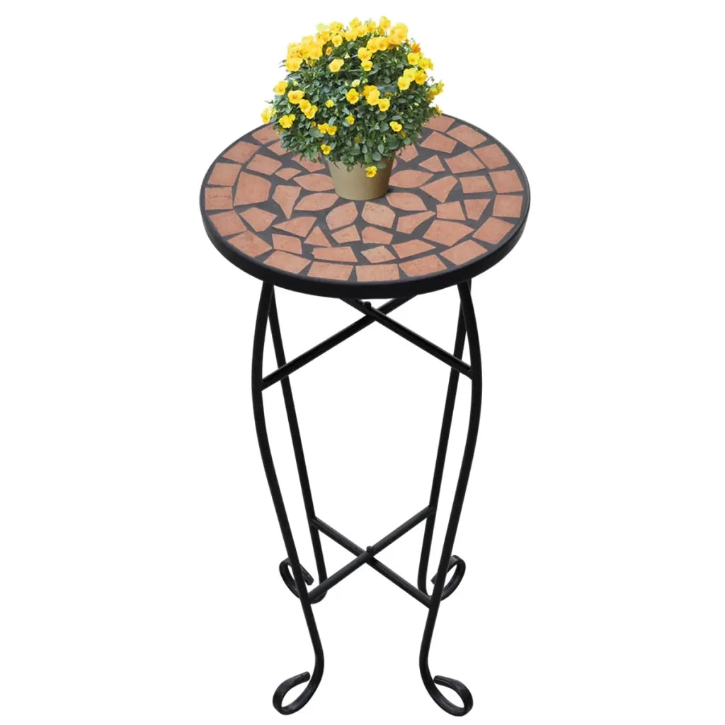 Tavolino per Piante con Mosaico-Tavolino da soggiorno Terracotta