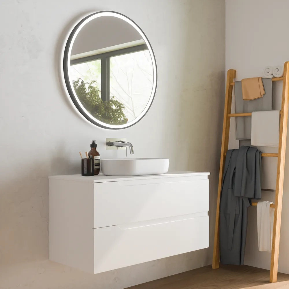 Mobile bagno sospeso 100 cm due cassetti bianco opaco con top | Ardenne
