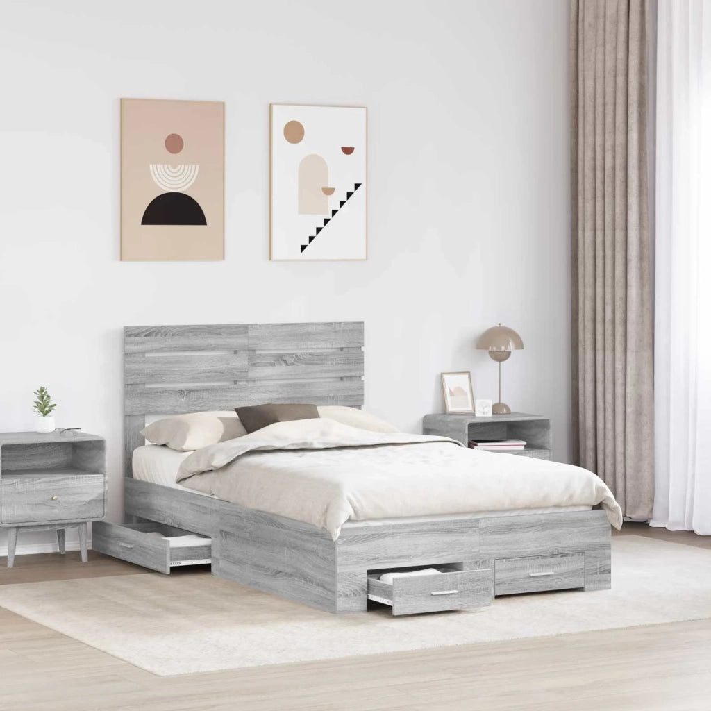 Struttura del letto con testiera Grigio Sonoma 135 x 190 cm