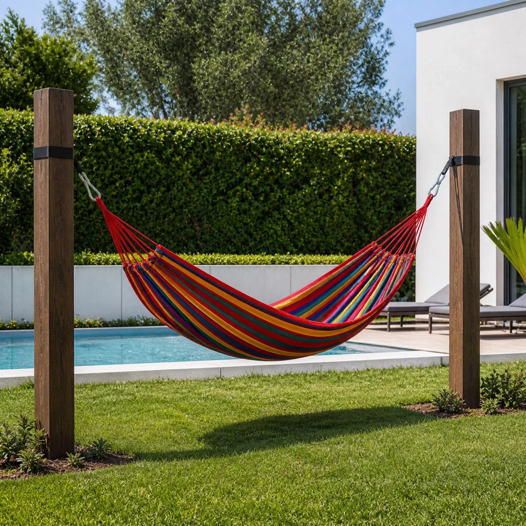 Amaca Da Campeggio E Giardino Con Custodia Trasporto Cinghie Regolabili E Ganci Moschettone Inclusi Struttura Anti Capovolgimento Cotone Rinforzato Portata 300 Kg 270 x 150 Cm Rosso