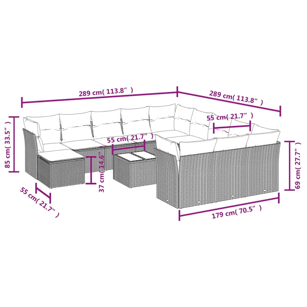 Set Divano da Giardino 13 pz con Cuscini Beige in Polyrattan