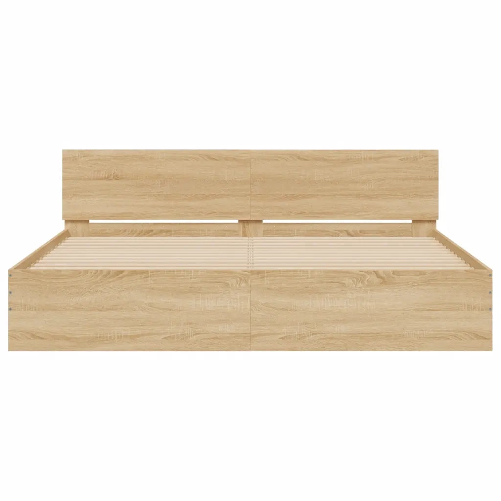 Letto matrimoniale | Letto per adulti | Giroletto con Testiera e LED Rovere Sonoma 180x200 cm