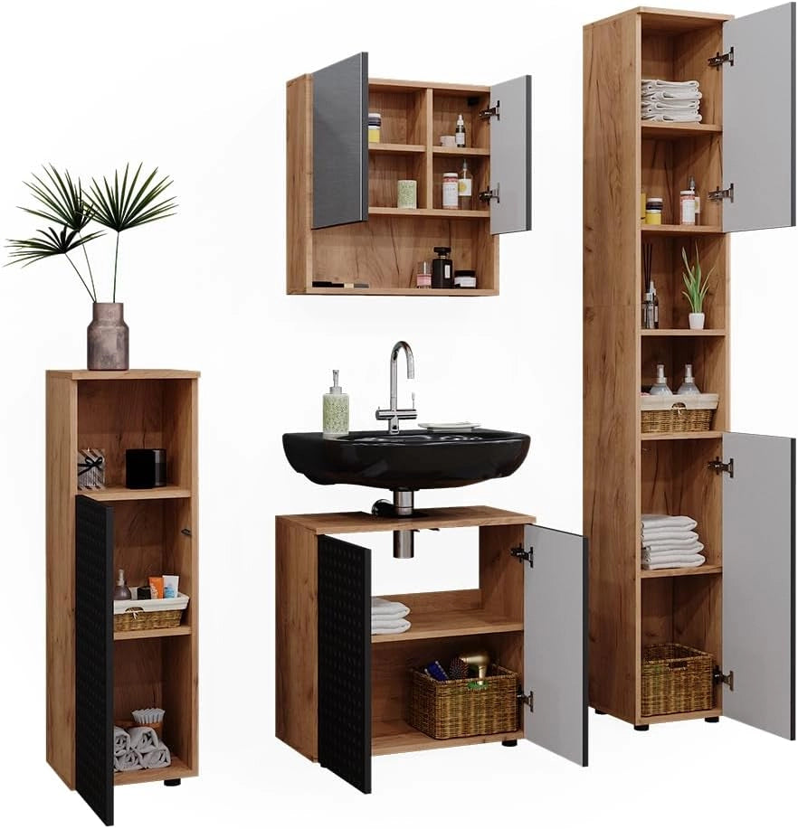 Set mobili bagno Irma, Antracite puntinato, 4 pezzi, con colonna