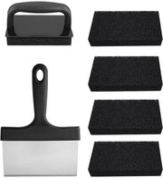 Set di pulizia per piastre di cottura - Set di pulizia professionale per grills orizzontali con raschiatore robusto, pietre di cottura, spugnette abrasive e maniglie ergonomiche