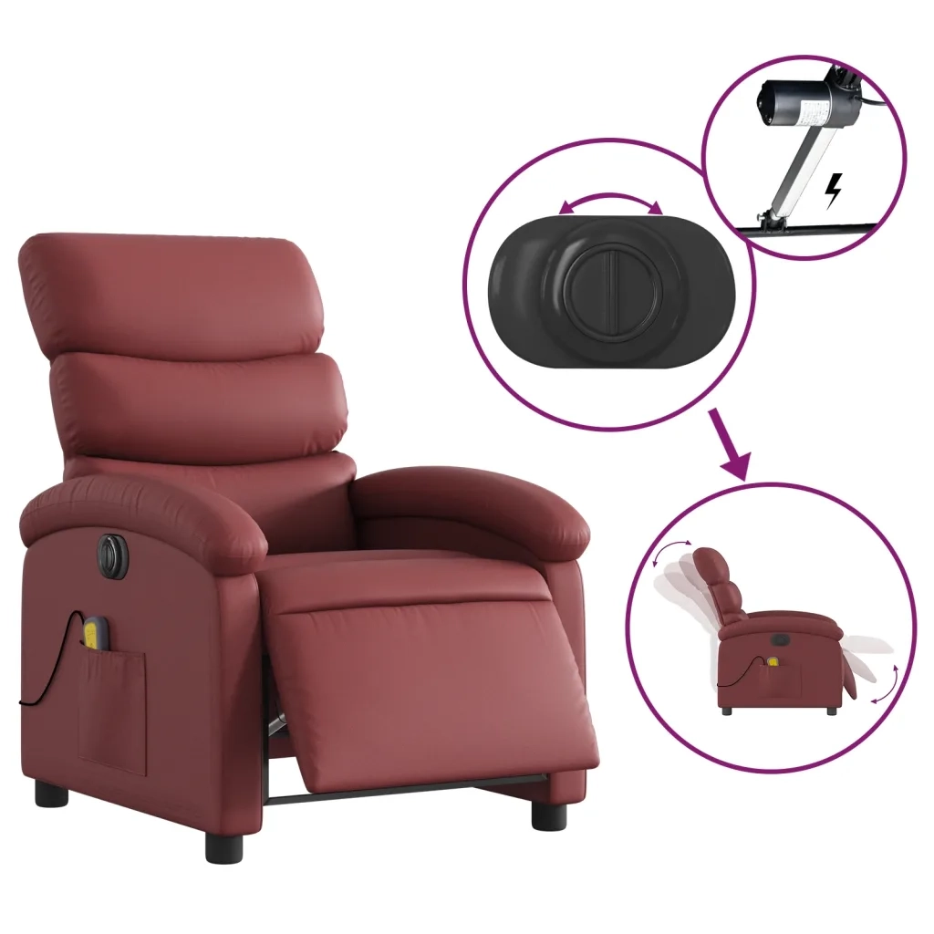 Divano Sedia-Poltrona Massaggiante Reclinabile Rosso Vino in Similpelle 351714