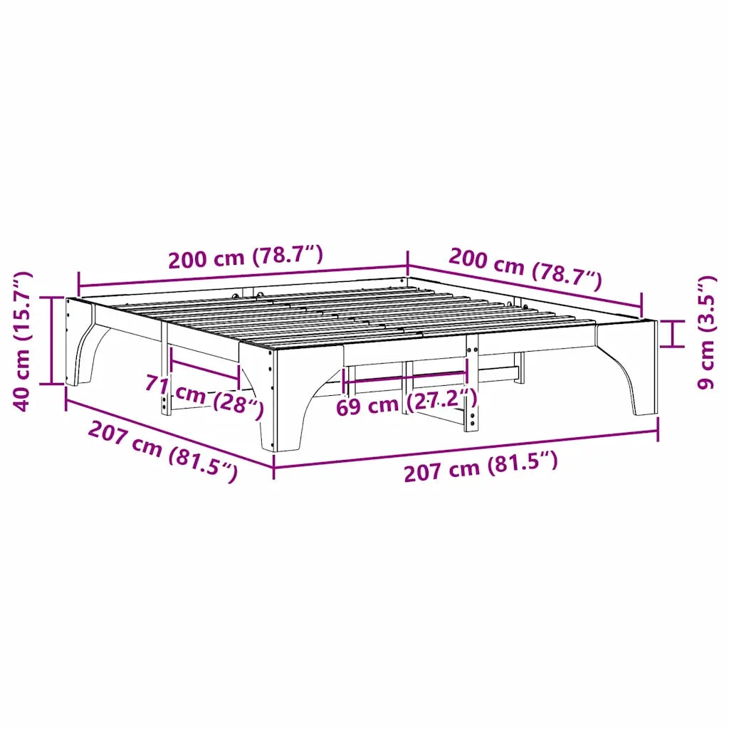 Struttura del letto-Giroletto Marrone 200 x 200 cm Pino massello 501579