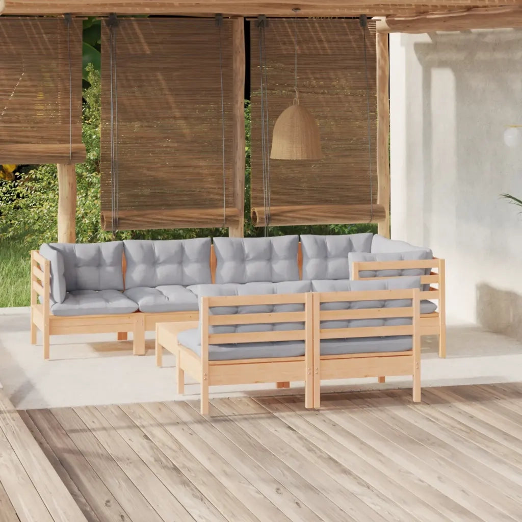 Set Divani da Giardino 8 pz con Cuscini Grigi Massello di Pino cod mxl 42418
