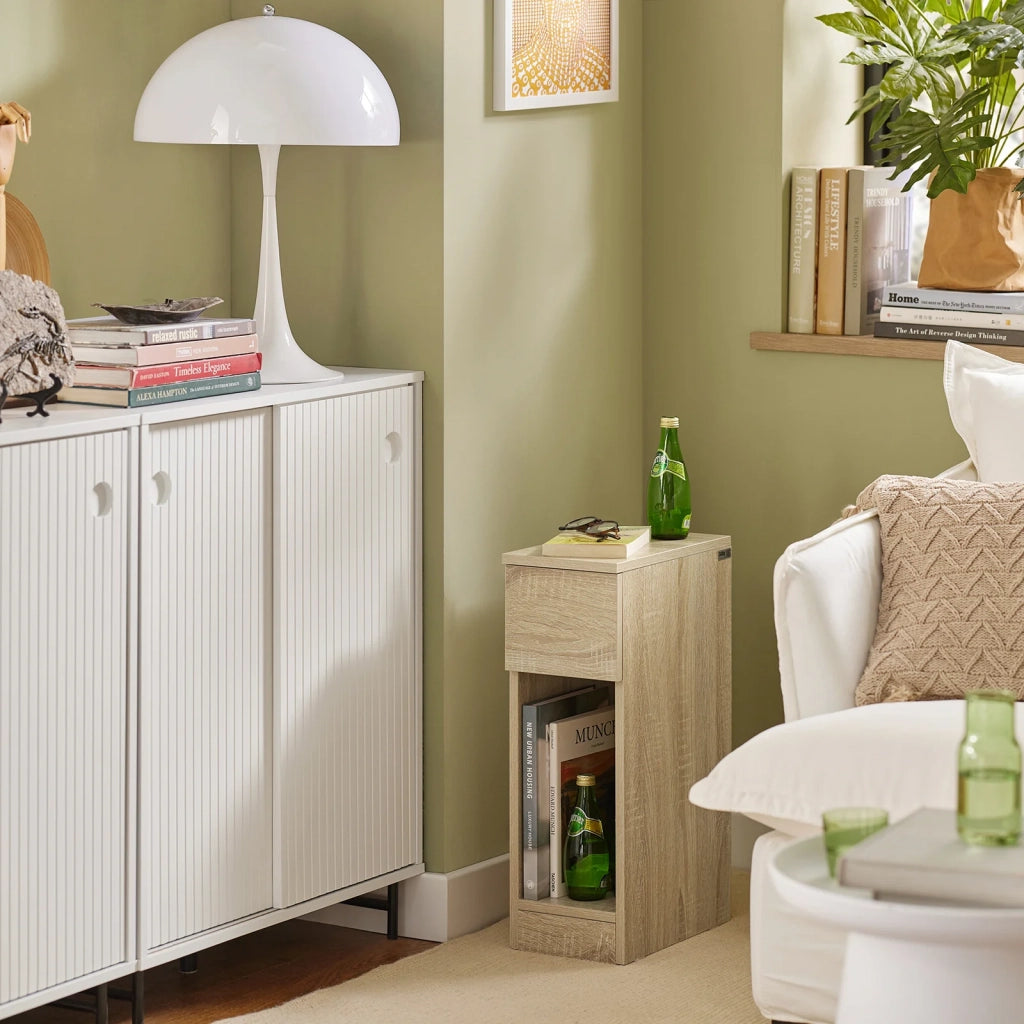 Comodino con cassetto per letto a molle 20x60x35 cm Naturale FBT111-N