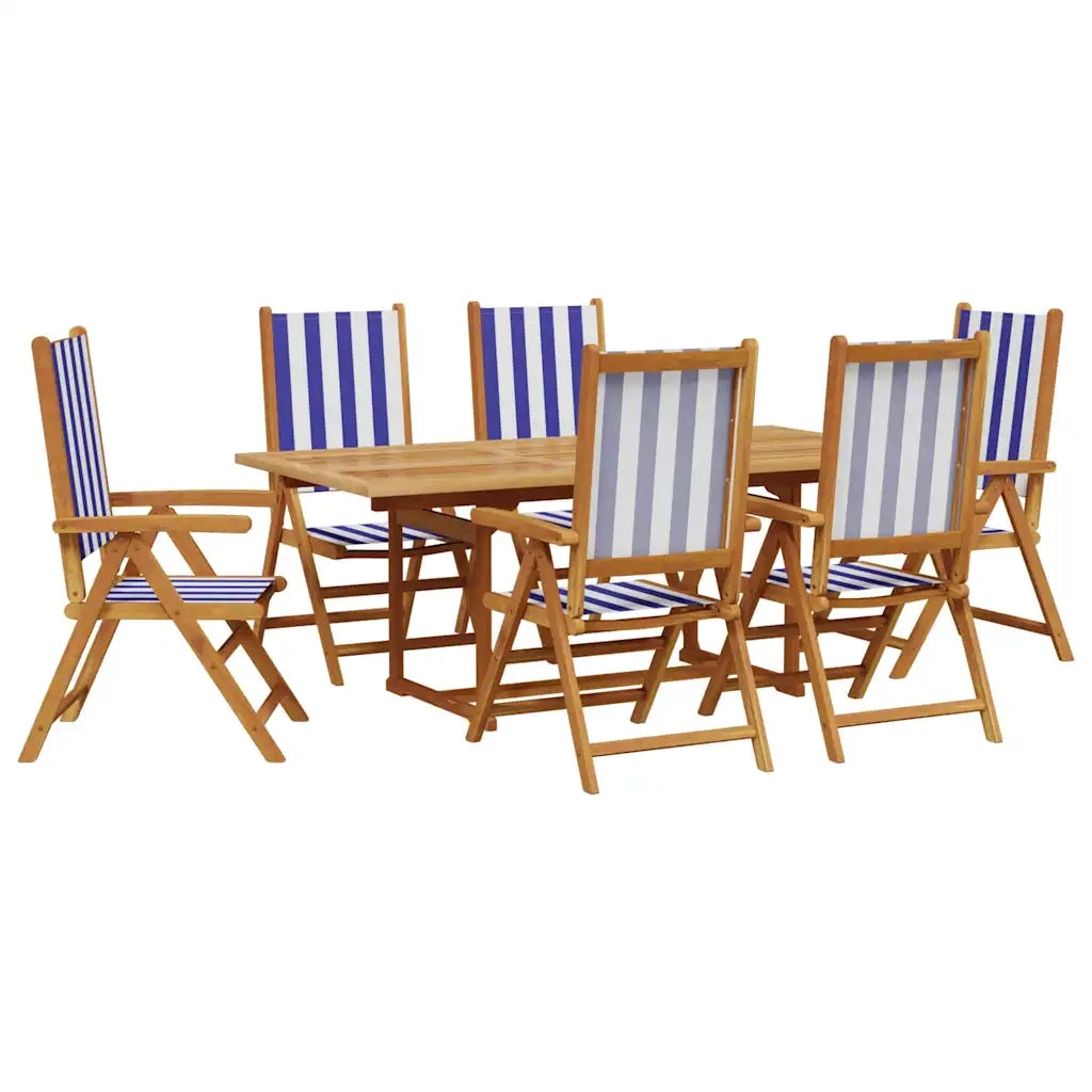 Set Pranzo Giardino 7pz Blu e Bianco Tessuto e Legno Massello