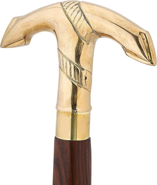 Palo da passeggio Stampa in legno con gruccia in ottone disegno - Finestra dorata - Decorativi doni di paglia - 86 pollici