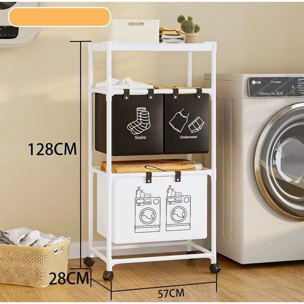 Trade Shop - Cesto Portabiancheria Organizer Per Lavanderia Vestiti Decorazione Bagno Con Ruote -