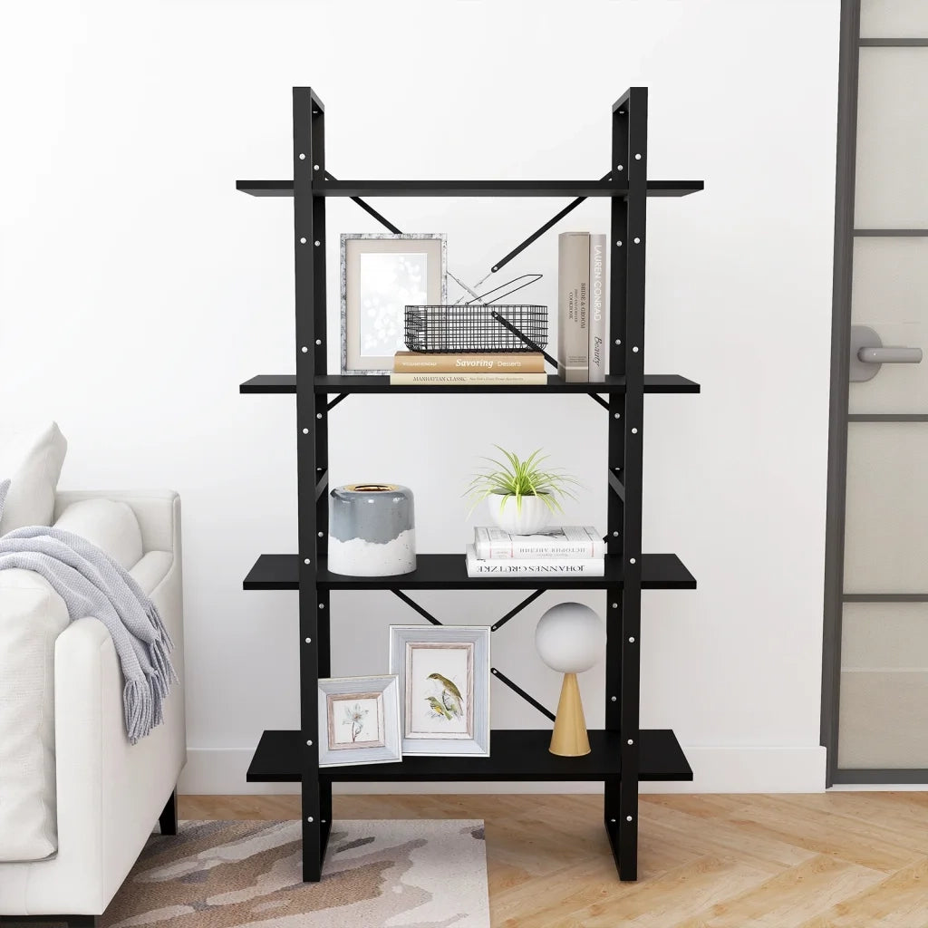 Libreria a 4 Ripiani Nera 80x30x140 cm in Massello di Pino 806466