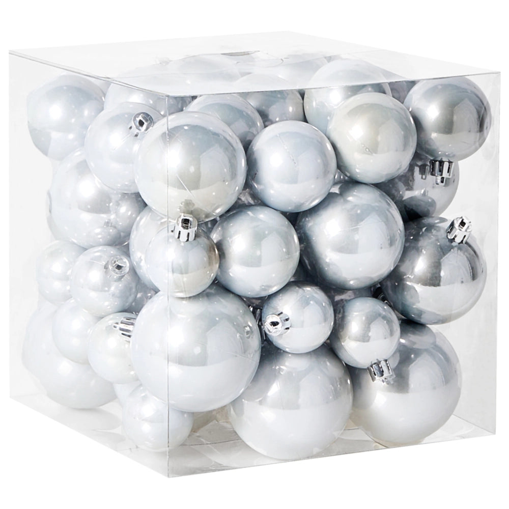 Set di 60 palline di Natale in plastica argentata Decorazioni da appendere Stile tradizionale Palline di Natale Albero di Natale