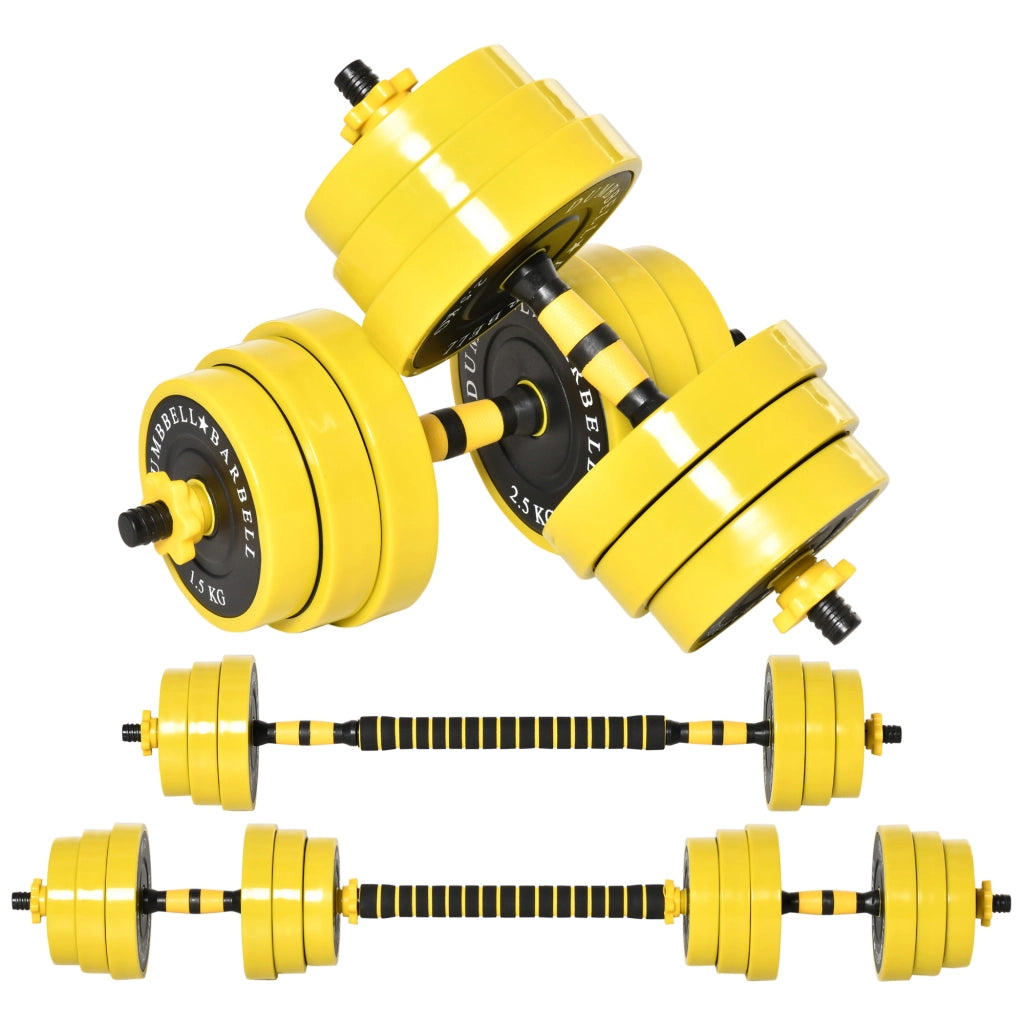 Set di manubri regolabile 3 in 1 ¨C Zephmum ¨C Giallo e nero, 25 kg, 12 piastre, 3 aste