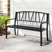 Panca esterna da giardino, seduta a doghe per 2-3 persone, capacità 300 kg, schienale semplice, braccioli curvi, panca da giardino in metallo robusto per terrazza, parco (128 x 60 x 86 cm)