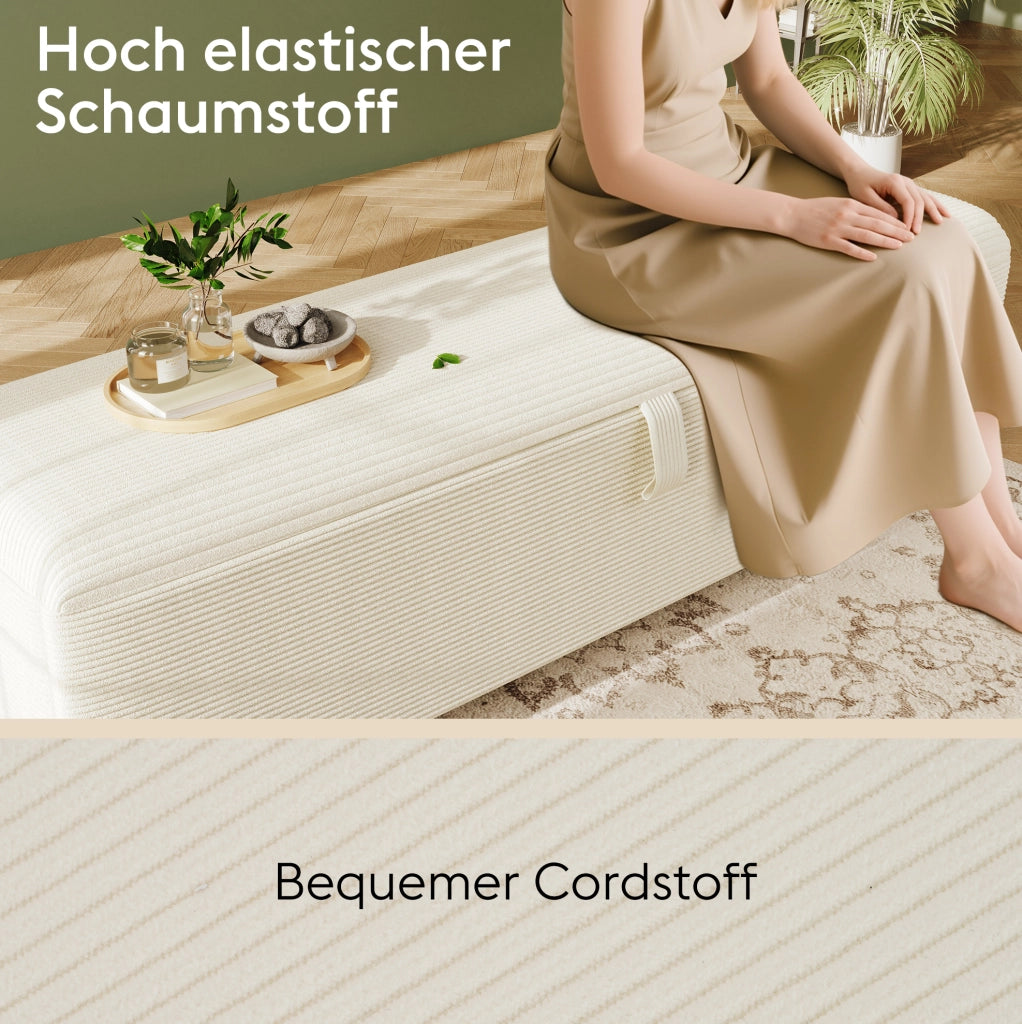 Panca contenitore beige in velluto a coste 175 cm