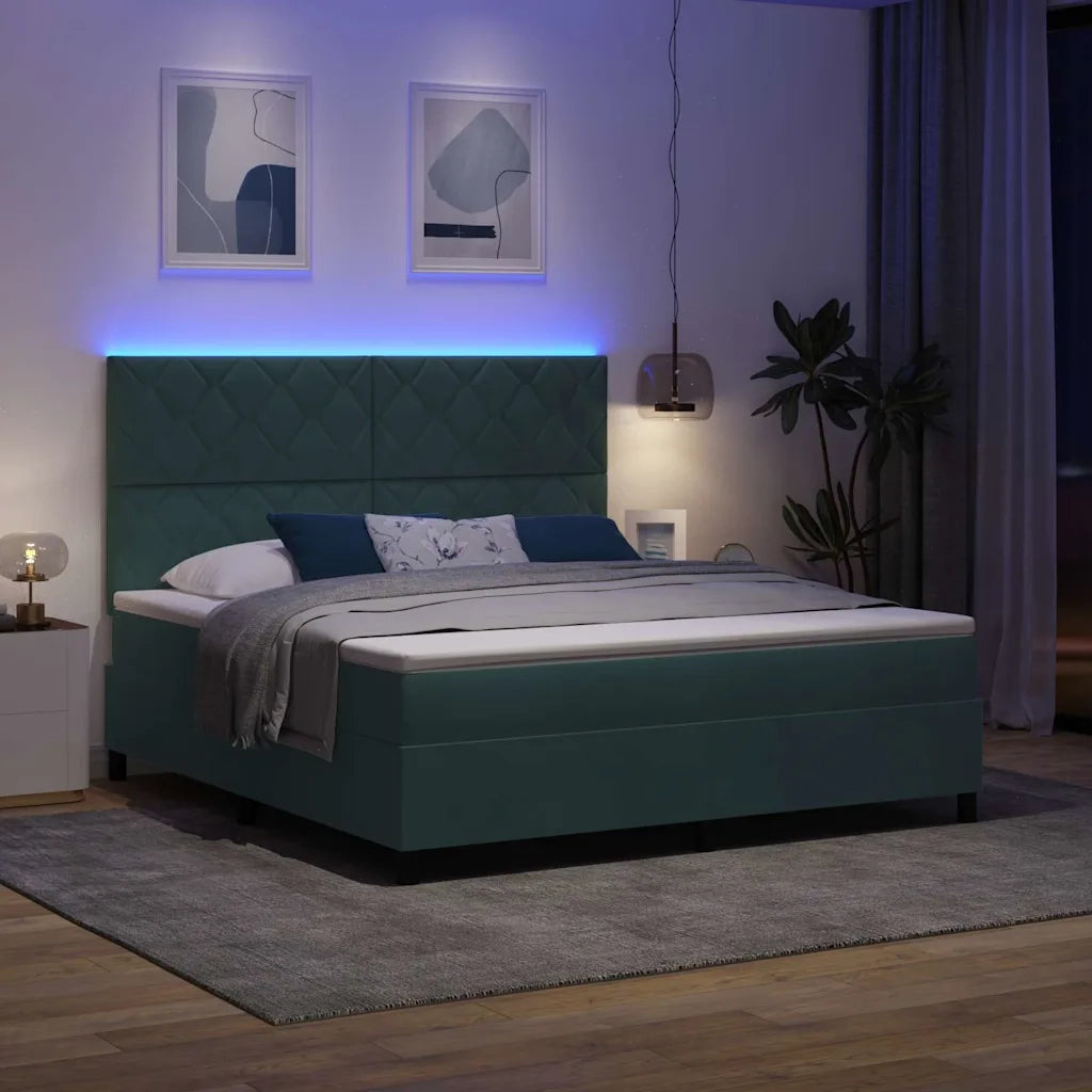 Letto a Sorgente LED Verde Scuro 180 x 200 cm Velluto 3343397