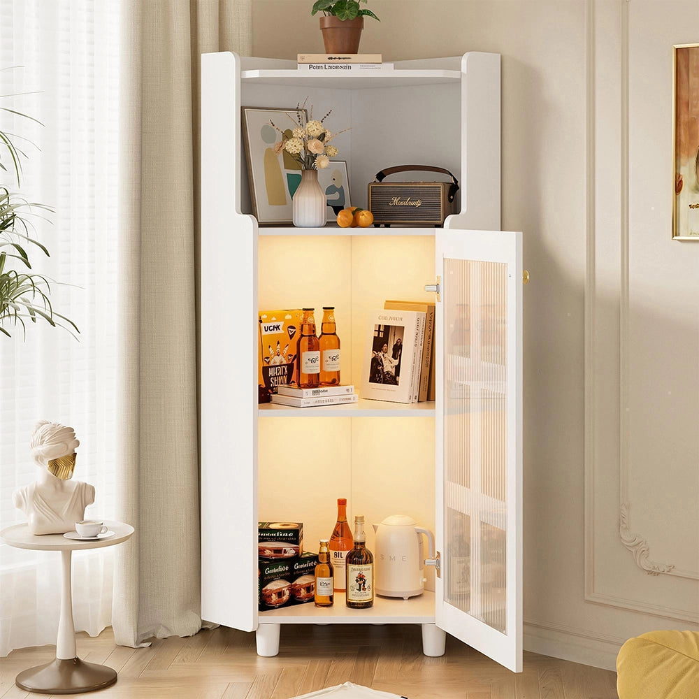 Armadio angolare bianco con superficie laccata e illuminazione LED - Xylo - 63,5*124 cm - Comando app