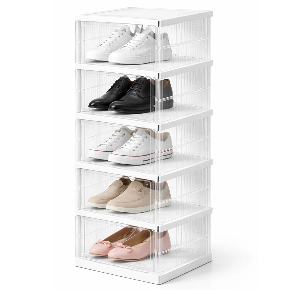 Scarpiera Pieghevole 5 Ripiani in Plastica Trasparente Porta Scarpe Salvaspazio