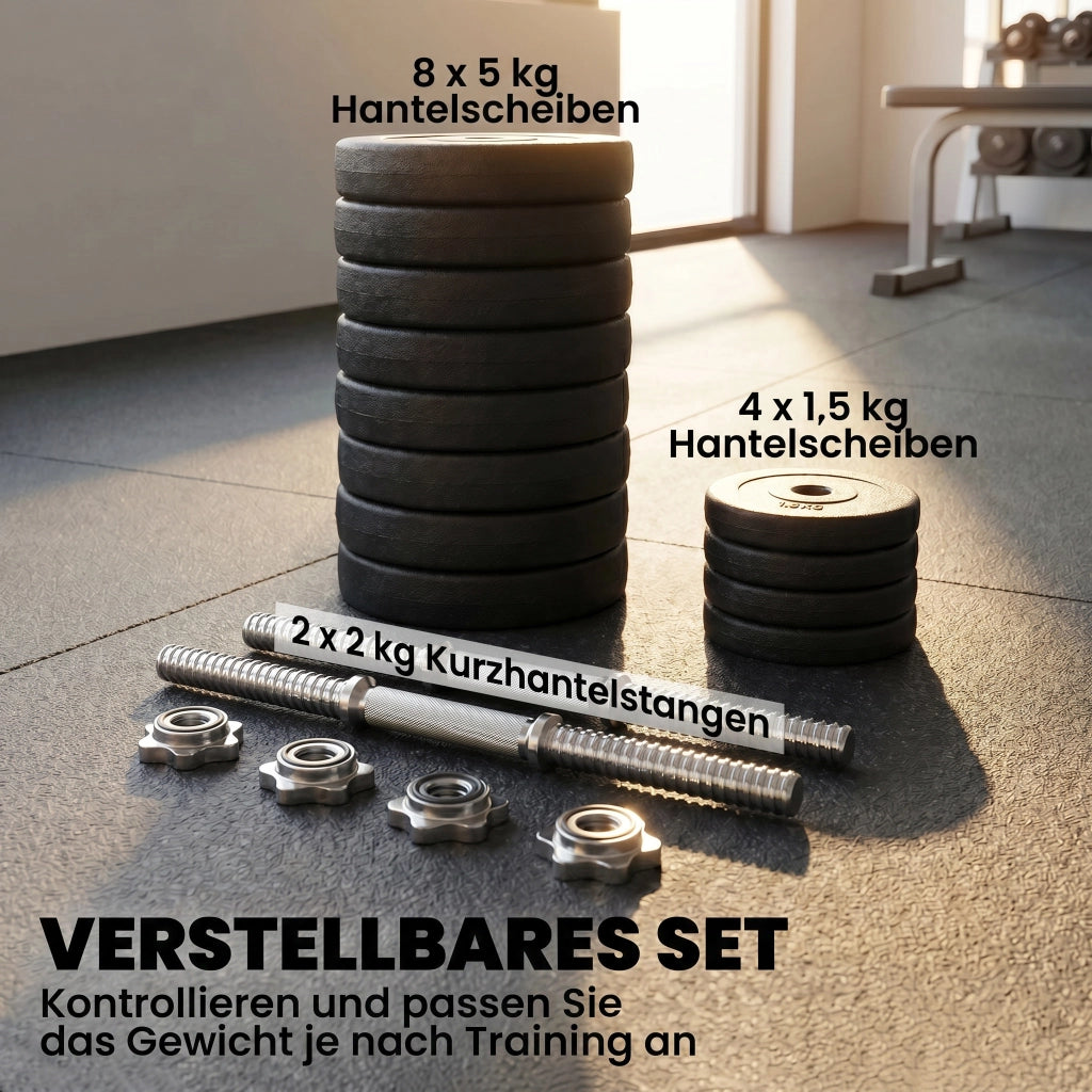 Set Manubri 8x5kg ¨C Xylo ¨C 4 Dischi 1,5kg Rivestimento Plastica Nero