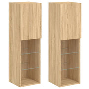 Mobile TV multimediale scaffale TV credenza mobile TV per sala da pranzo soggiorno camera da letto con luci LED 2 pezzi rovere Sonoma 30,5 x 30 x 102 cm marrone 02_0028872