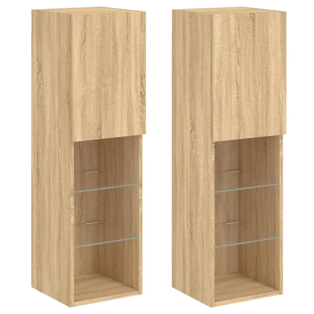 Mobile TV multimediale scaffale TV credenza mobile TV per sala da pranzo soggiorno camera da letto con luci LED 2 pezzi rovere Sonoma 30,5 x 30 x 102 cm marrone 02_0028872